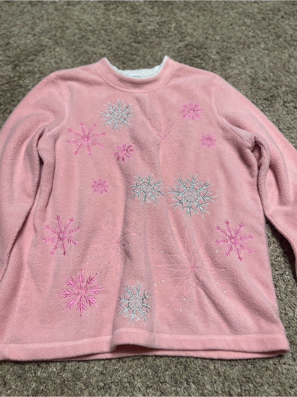 Pink Snowflake Embroidered Crewneck Sweater